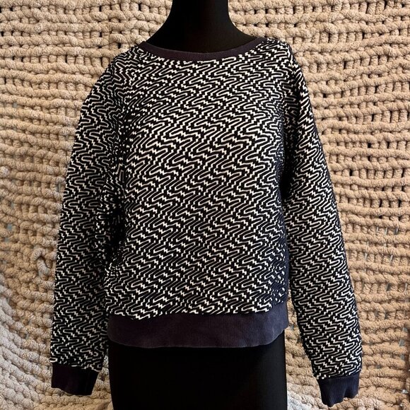 Just So So Woman's Navy & White Boxy Long Sleeve Crewneck Sweatshirt Size Medium - Picture 2 of 8